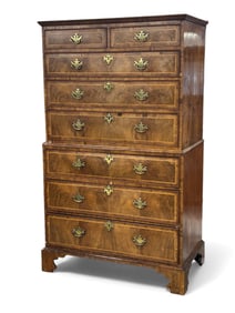 Antique George II Burled Walnut Chest on Chest.