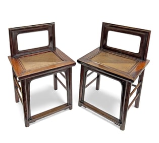 Pair of Chinese Qing Dynasty Elm Wood Rose Chairs.