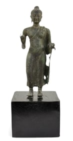 Very Old Thai Dvaravati Standing Buddha Sculpture.
