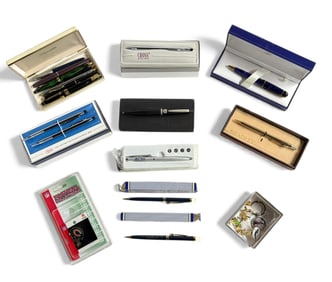 Lot of Pens & Johnny Walker Pins - Cross, Waterman