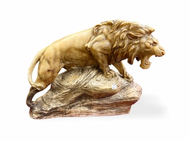 L. Riche Signed Sculpture of Roaring Lion.