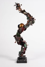 Polychrome Metal Sculpture of Leaves, Signed.