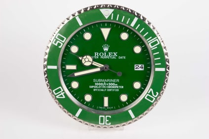 Rolex Submariner Dealer's Wall Clock, Green.