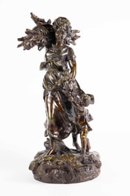 After Moreau 19" Bronze of Woman w/ Wood & Child.