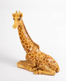 Vintage Realistic Sculpture of a Giraffe.