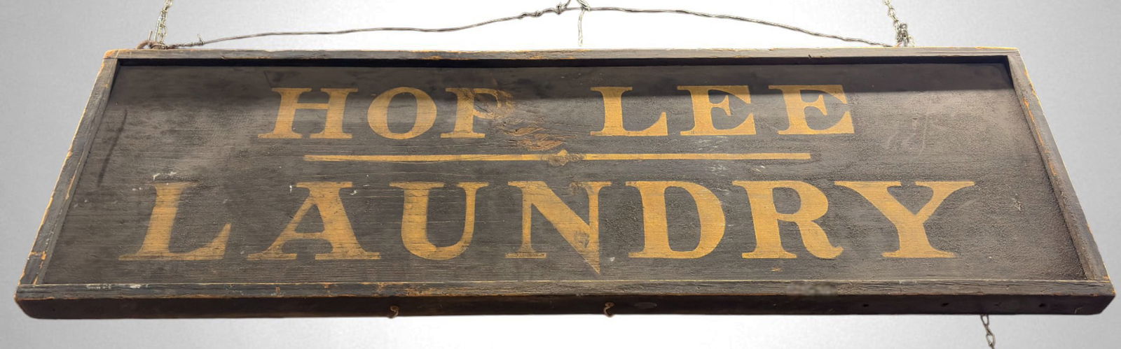 Old Double Sided Wood "Hop Lee Laundry" Sign. (1 of 8)