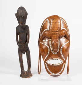 Oceania ? Carved Wood Mask & Nude Figure.