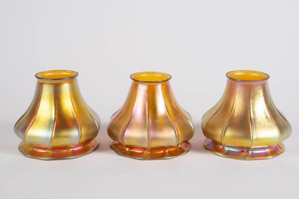 Steuben Aurene Glass Set of 3 Lamp Shades.