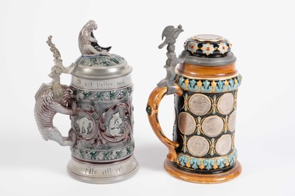 2 Steins, inc. Reinhold Hanke w/ Silver Coins.