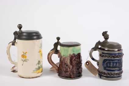 Lot of 3 Early Steins - Creamware, Westerwald, Etc