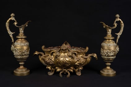 French Bronze Planter & Candleholder Ewer Pair.