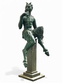 Life Size Pan Faun Sculpture On Pedestal.