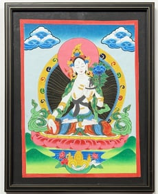 Contemporary Painted Tibetan Thangka, Framed.