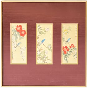 3 Chinese Watercolor / Gouaches, Framed as one.