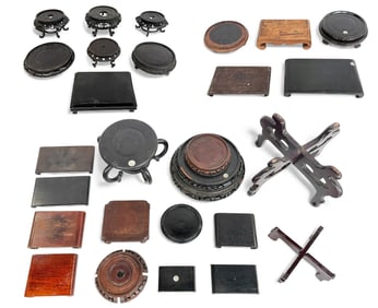 Large Lot of Chinese Wood Stands, some Carved.