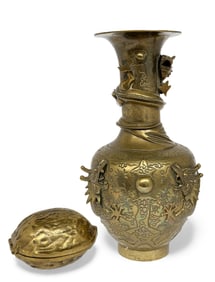 Chinese Bronze Vase & Bronze Walnut Nutcracker.