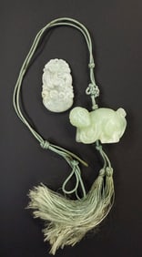 Carved Jadeite Pendant and Jade Monkey Necklace.