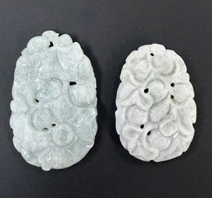 Lot of 2 Chinese Lavender Jadeite Carved Pendants.