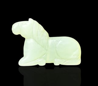 Chinese White Jade Carved Horse Pendant.