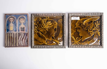 Lot of 3 Pottery Tiles or Plaques, inc. Majolica.