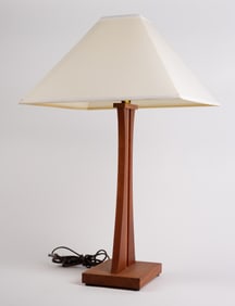 Signed Table Lamp w/ Teak Wood Base.