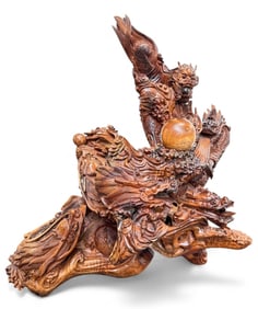 Chinese 9 Dragons & Ball Carved Rosewood Sculpture