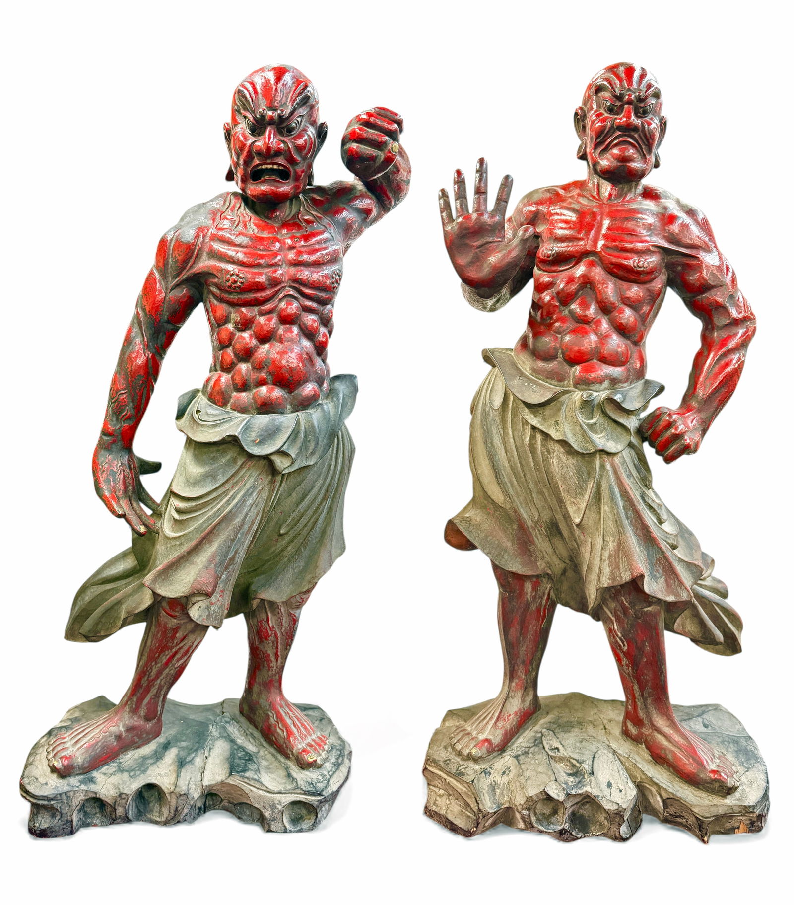 Pair of Japanese Wood & Lacquer Carved Man Figures (1 of 7)