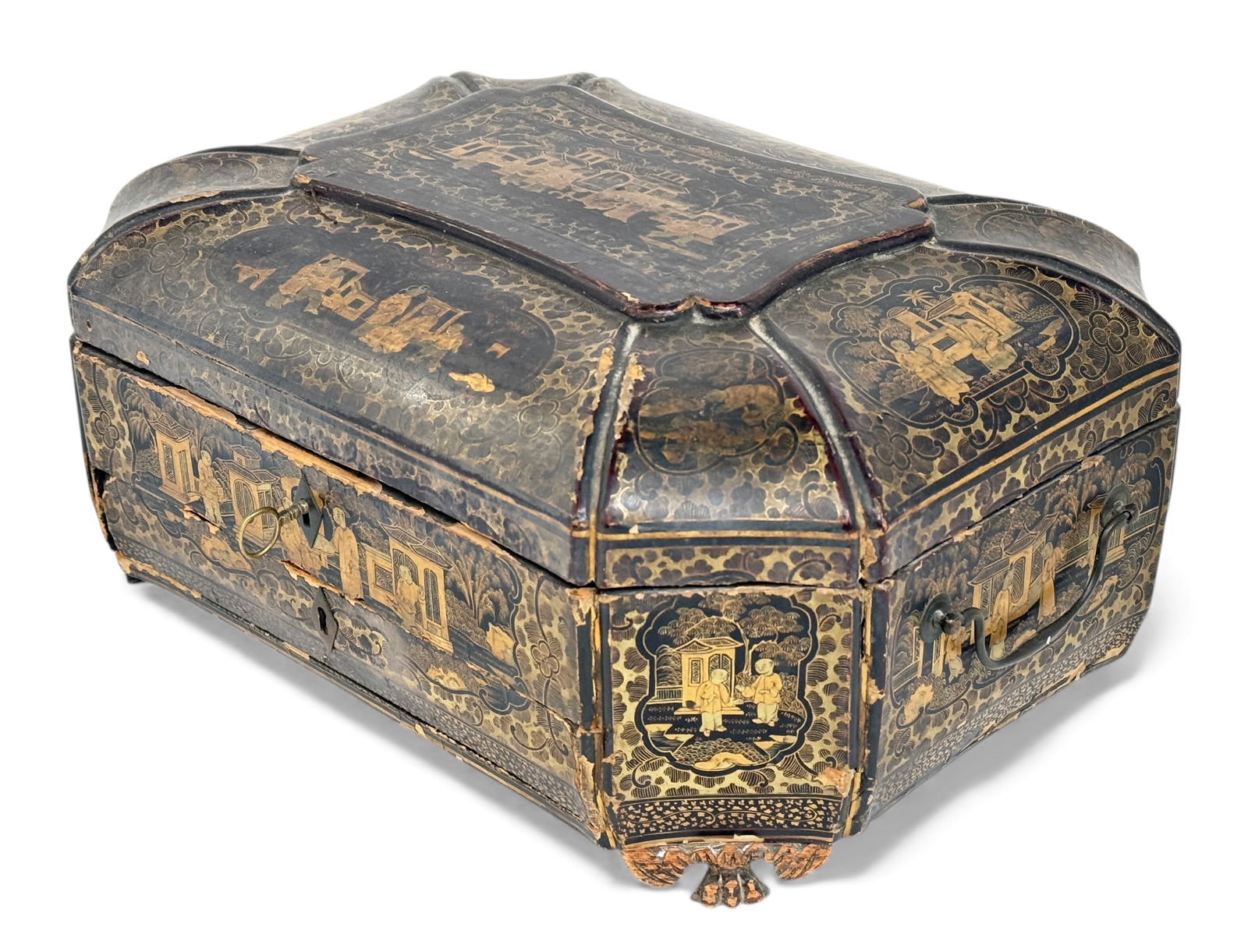 Chinese Qing Dynasty Black Lacquer Sewing Box. (1 of 6)