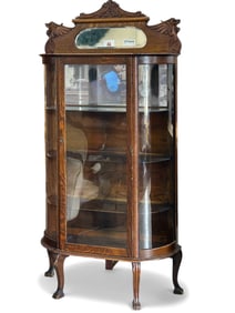 Antique Carved Oak Display Cabinet.
