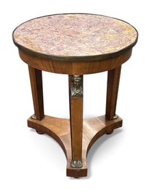 Egyptian Revival Marble & Bronze Gueridon Table.