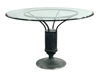 Glass Top Table with Pedestal Base.