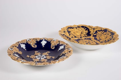2 Meissen Cobalt Blue and Gold Pompous Bowls.