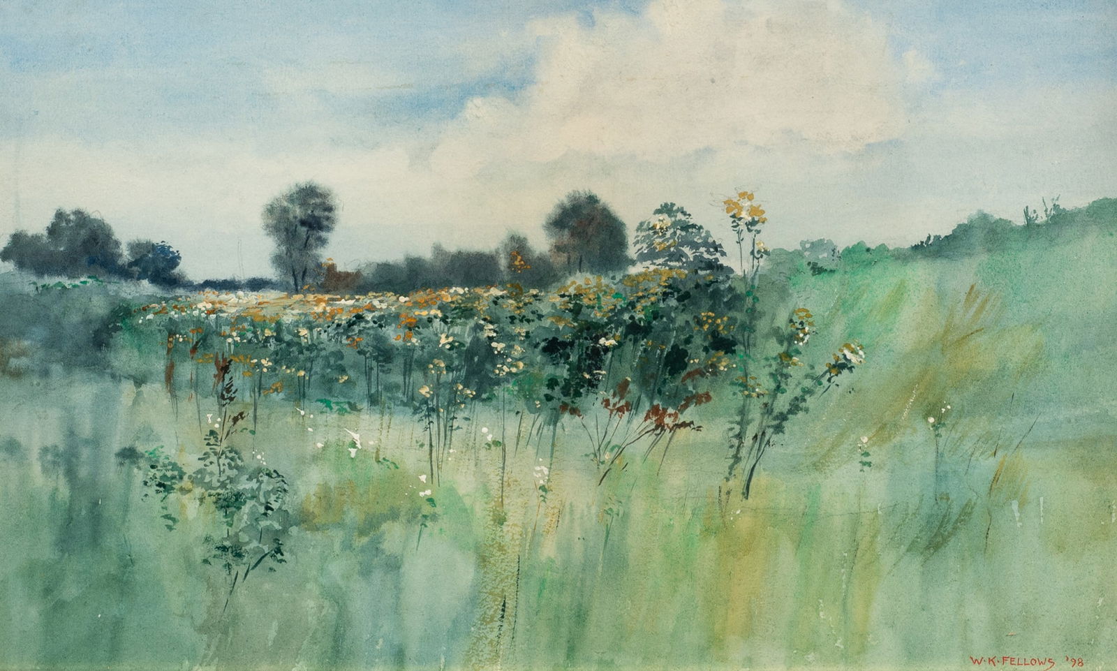 Antique Landscape Watercolor, William K. Fellows. (1 of 5)