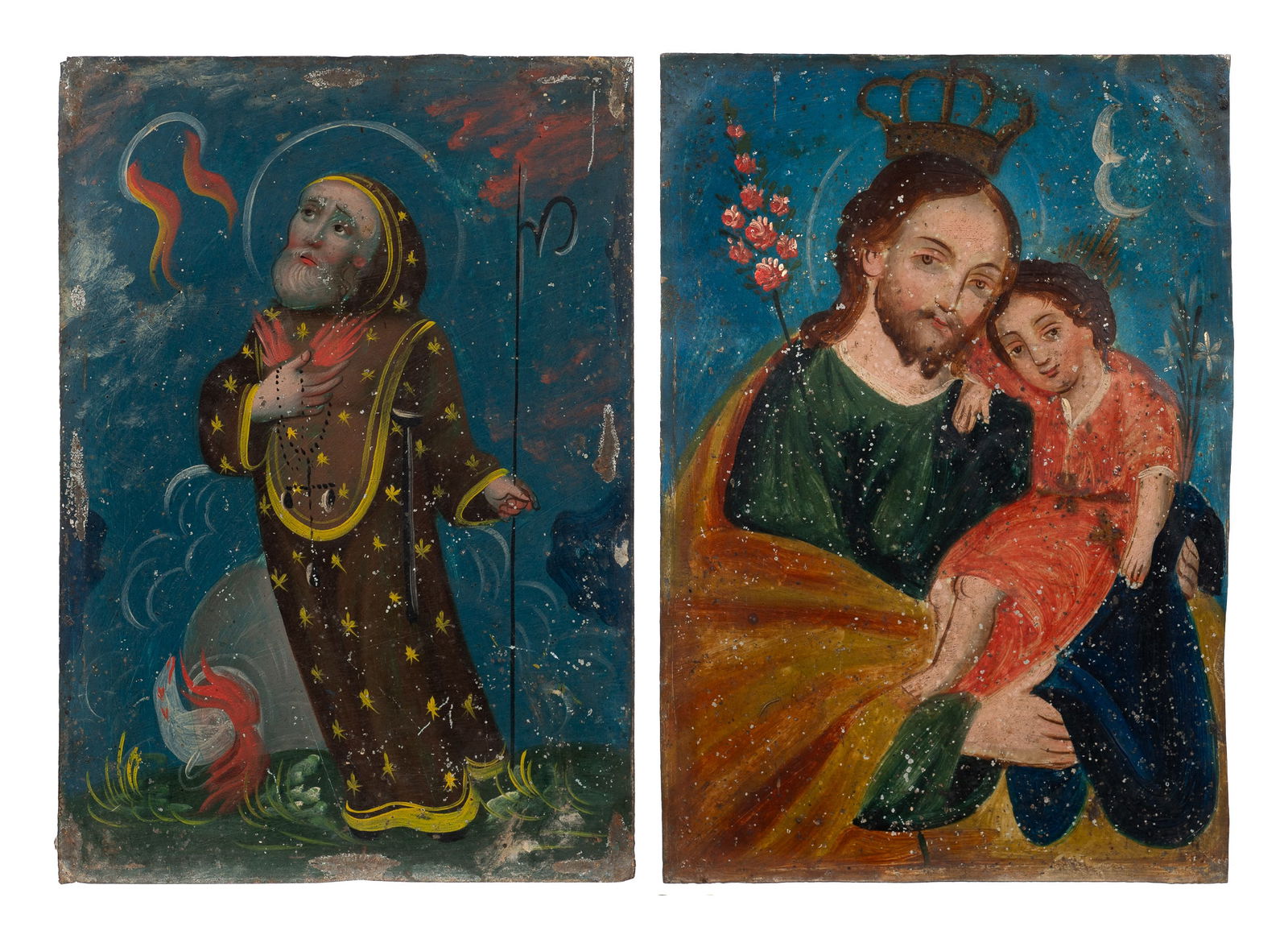 Lot of 2 Antique Mexican Retablos. (1 of 8)