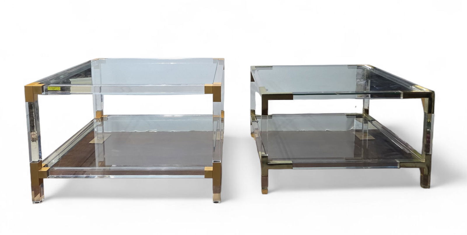 Two Brass, Glass, and Lucite Tables. (1 of 3)