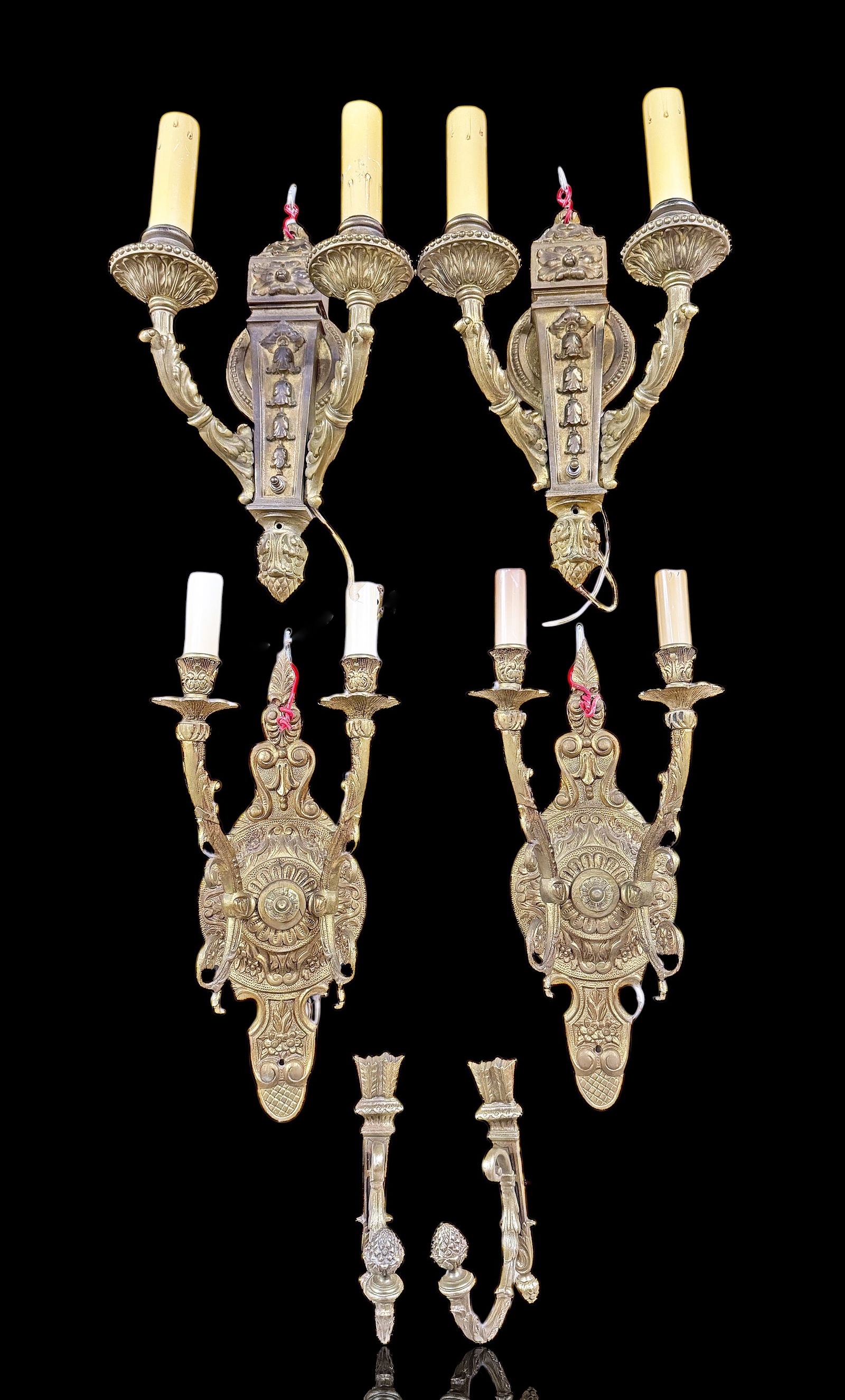 Lot: 2 Pair Wall Sconces & 2 Curtain Hooks, Empire (1 of 1)