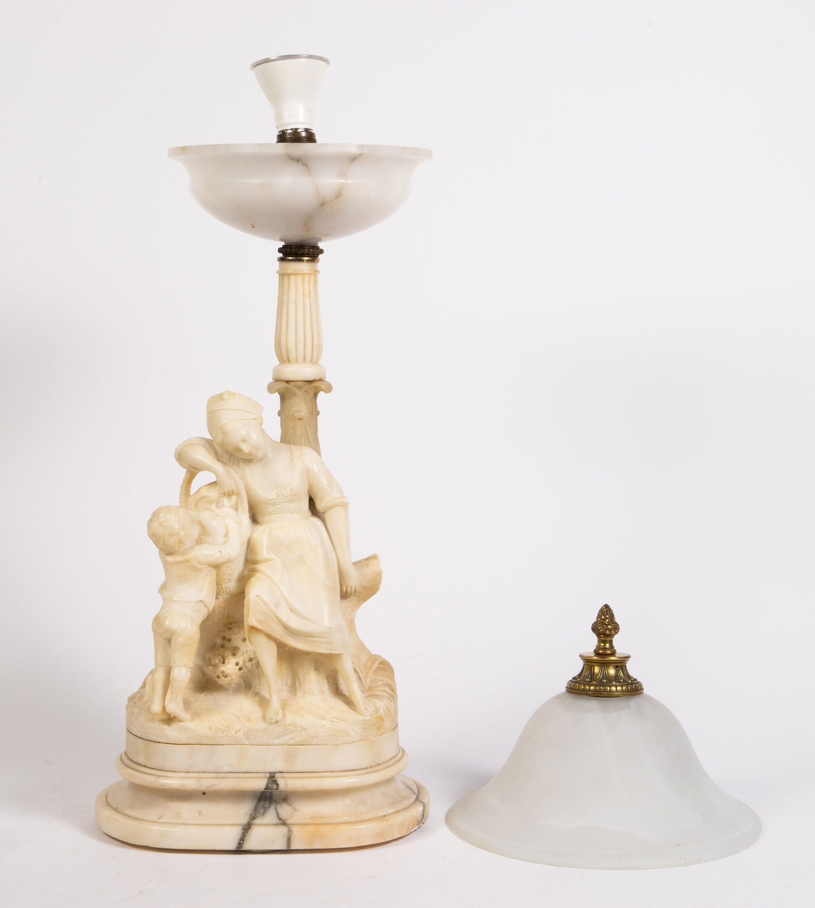 Italian Carved Alabaster Mother & Son Figural Lamp (1 of 9)