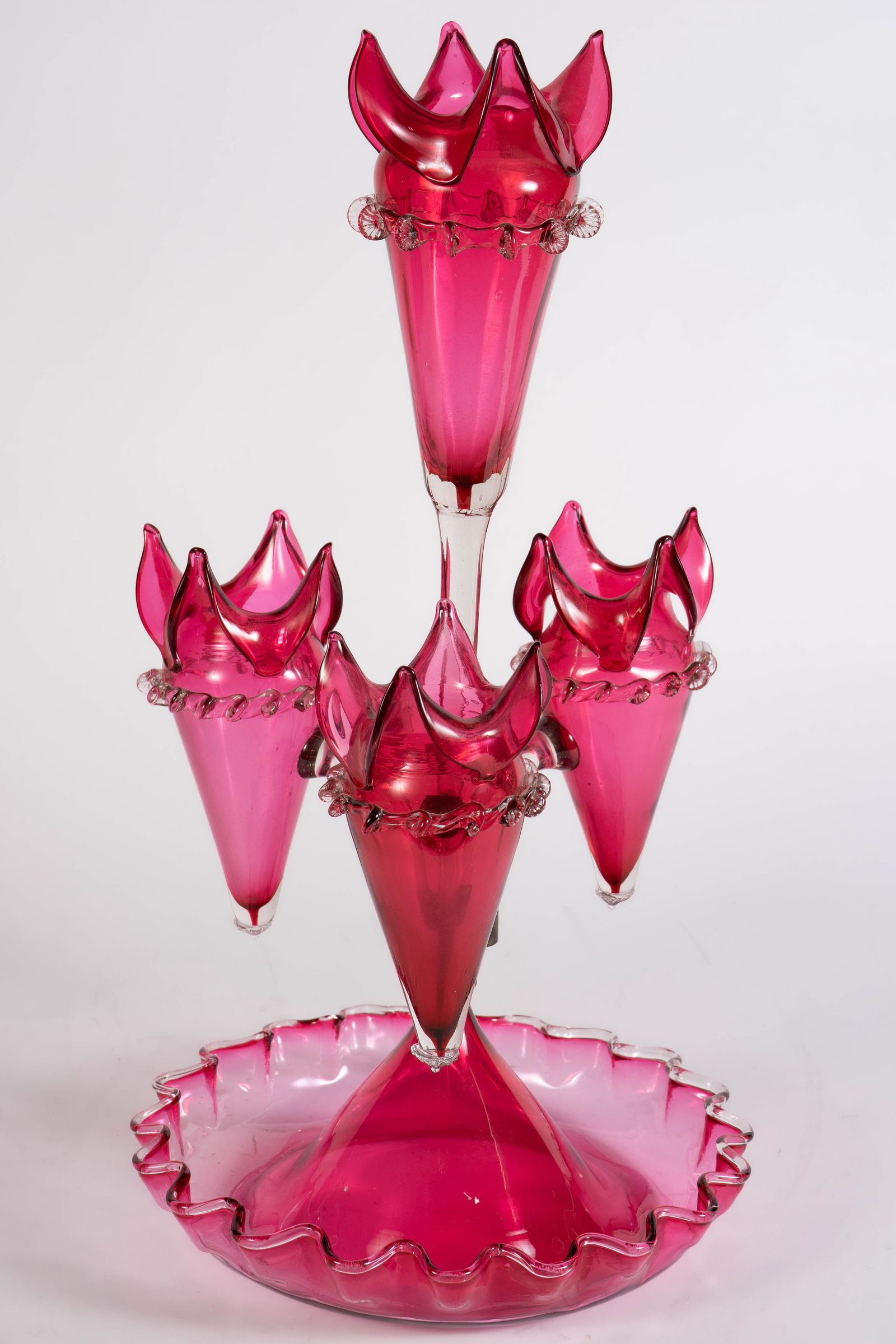 Victorian Cranberry Glass 4 Horn Epergne Vase. (1 of 8)