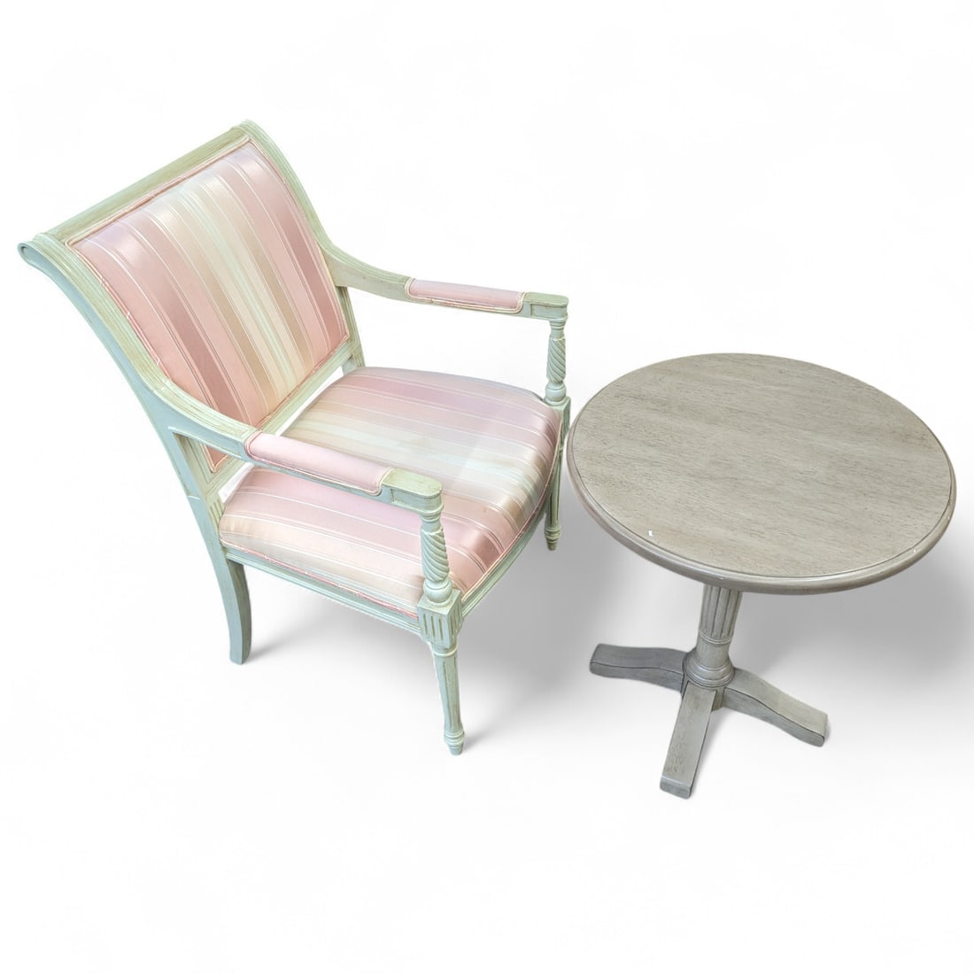 French Upholstered Armchair and Pedestal Table. (1 of 5)