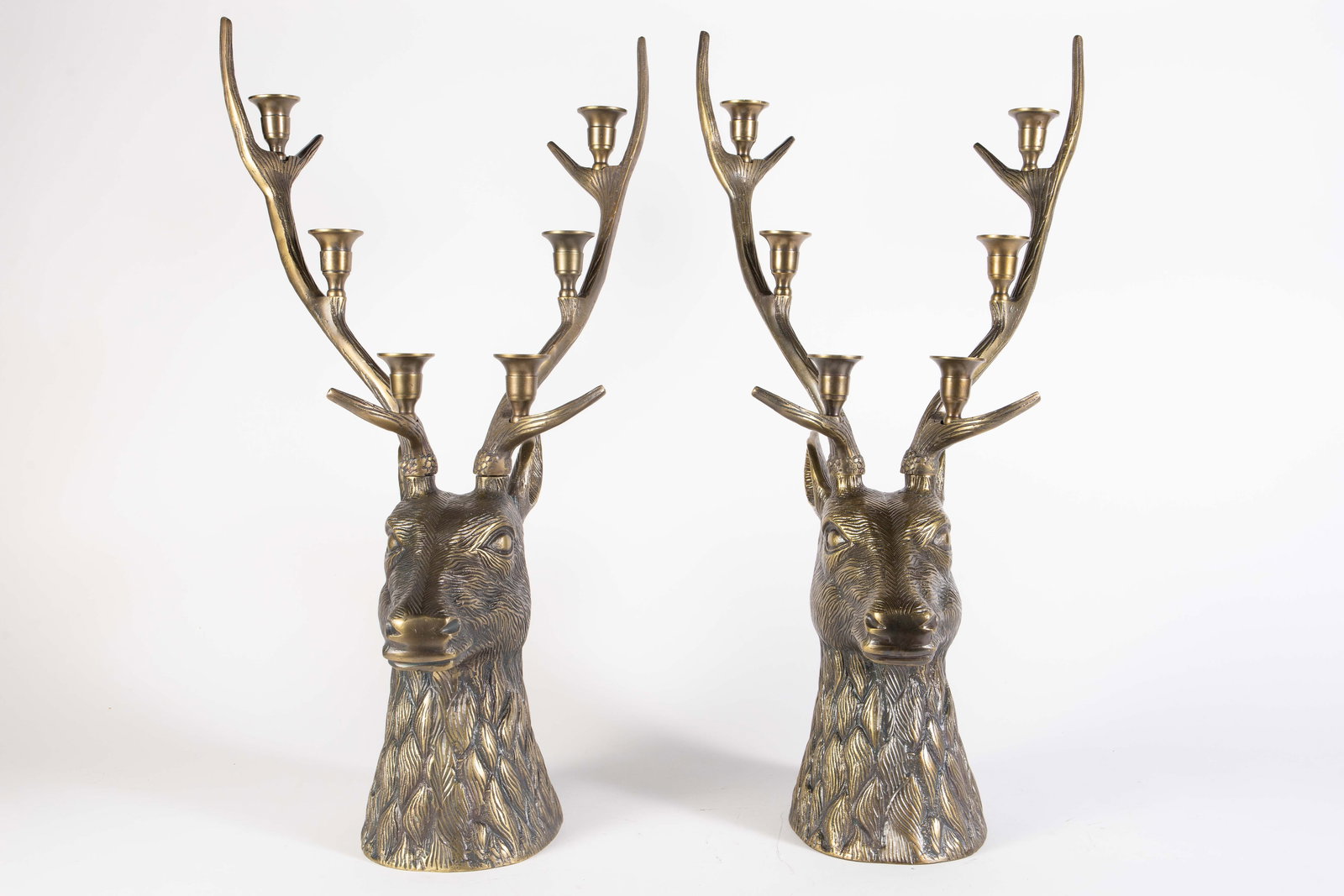 Pair of Bronzed Aluminum Deer Bust Candelabra. (1 of 5)