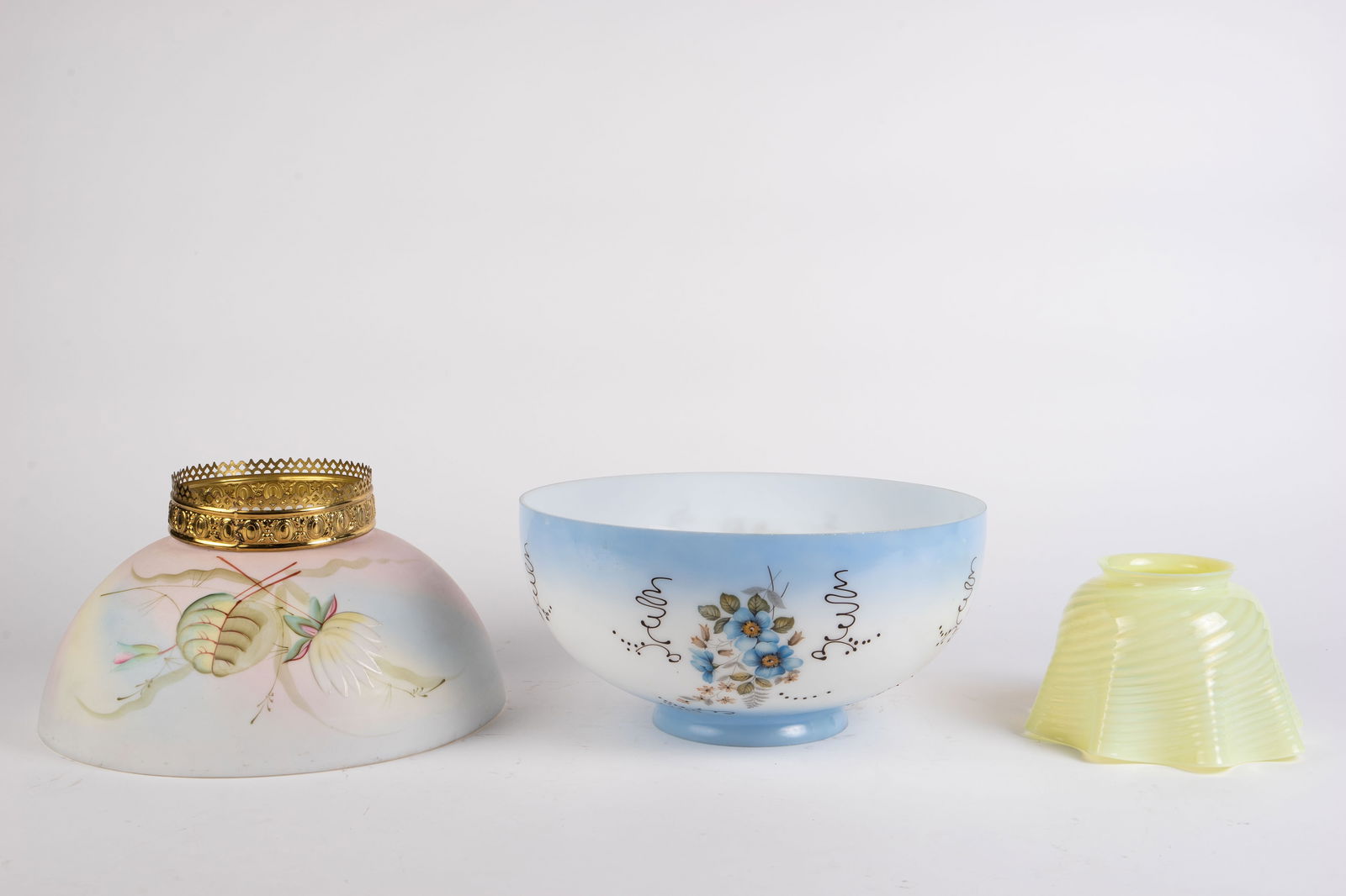 Lot of 3 Glass Lampshades - Uranium, Milk, Painted (1 of 4)