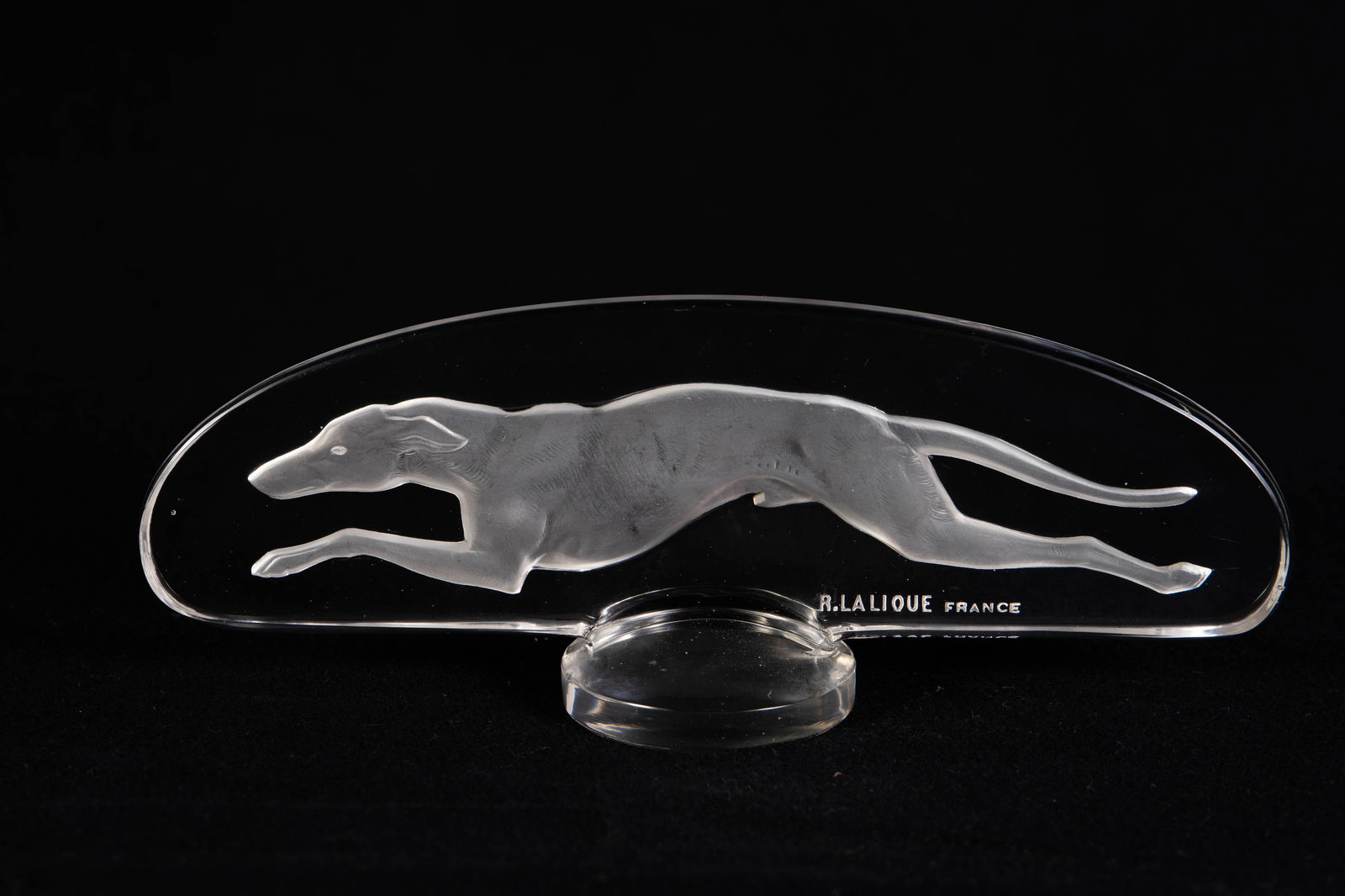Sgd. R. Lalique Crystal Greyhound Paperweight. (1 of 4)