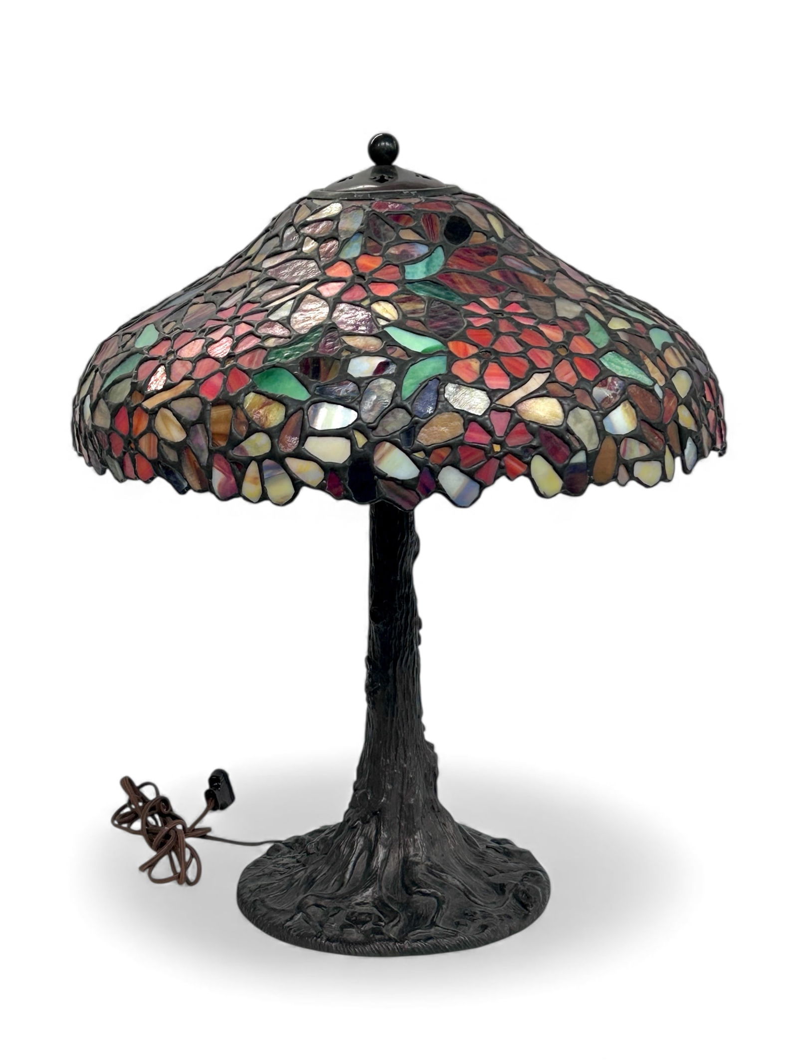 Leaded Glass Lamp w/ Bronze Base, Chicago Mosaic ? (1 of 20)