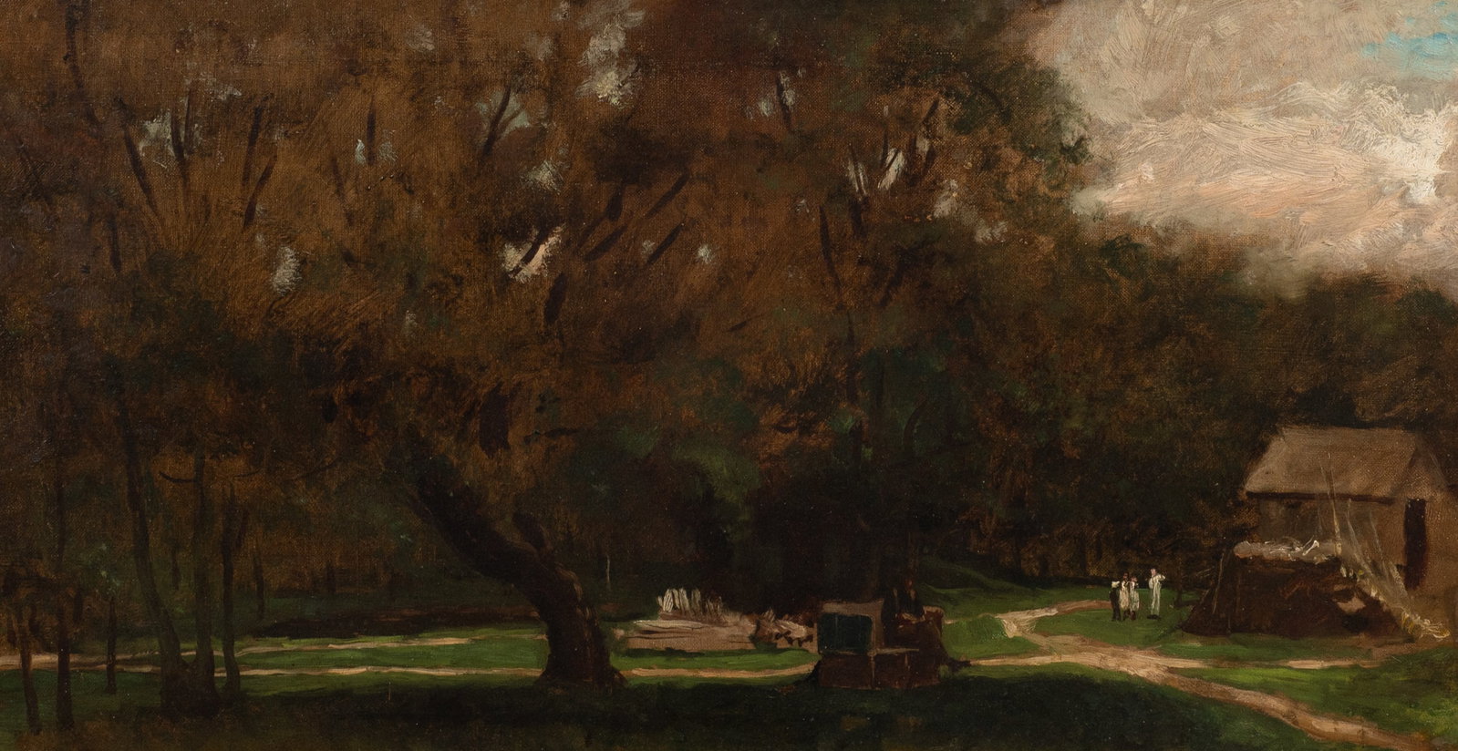 19th Century Barbizon School Painting, Unsigned.: Artist(s): Unknown. Medium: Oil on canvas. Signature(s): Unsigned. Paperwork: N/A Condition: Signs of inpainting - predominantly along the left border. A few chips to the gilt frame. Measurement(s): 1