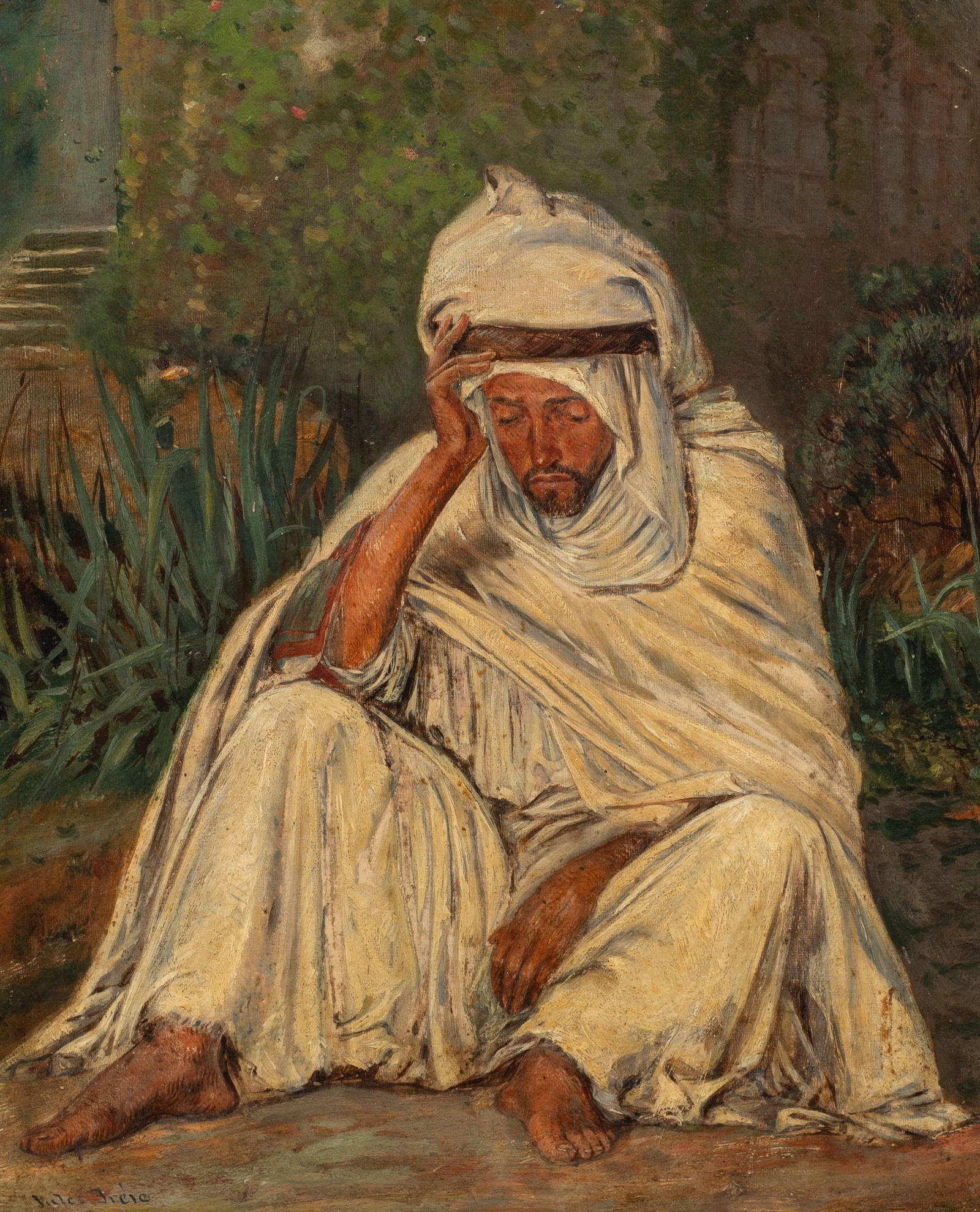 Meditation, Painting of Seated Man, Jean J. Frere. (1 of 5)