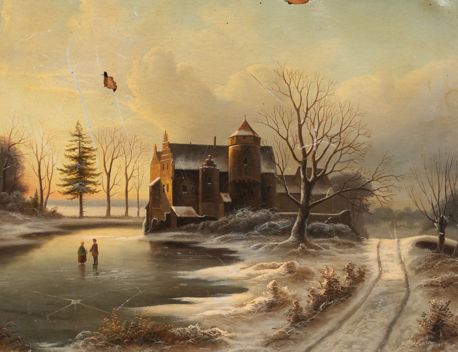 Antique Dutch Winter Scene Painting, Signed. (1 of 7)