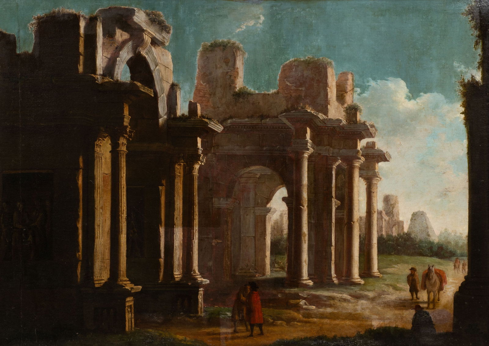 Lg. Antique Architectural Capriccio Painting. (1 of 6)