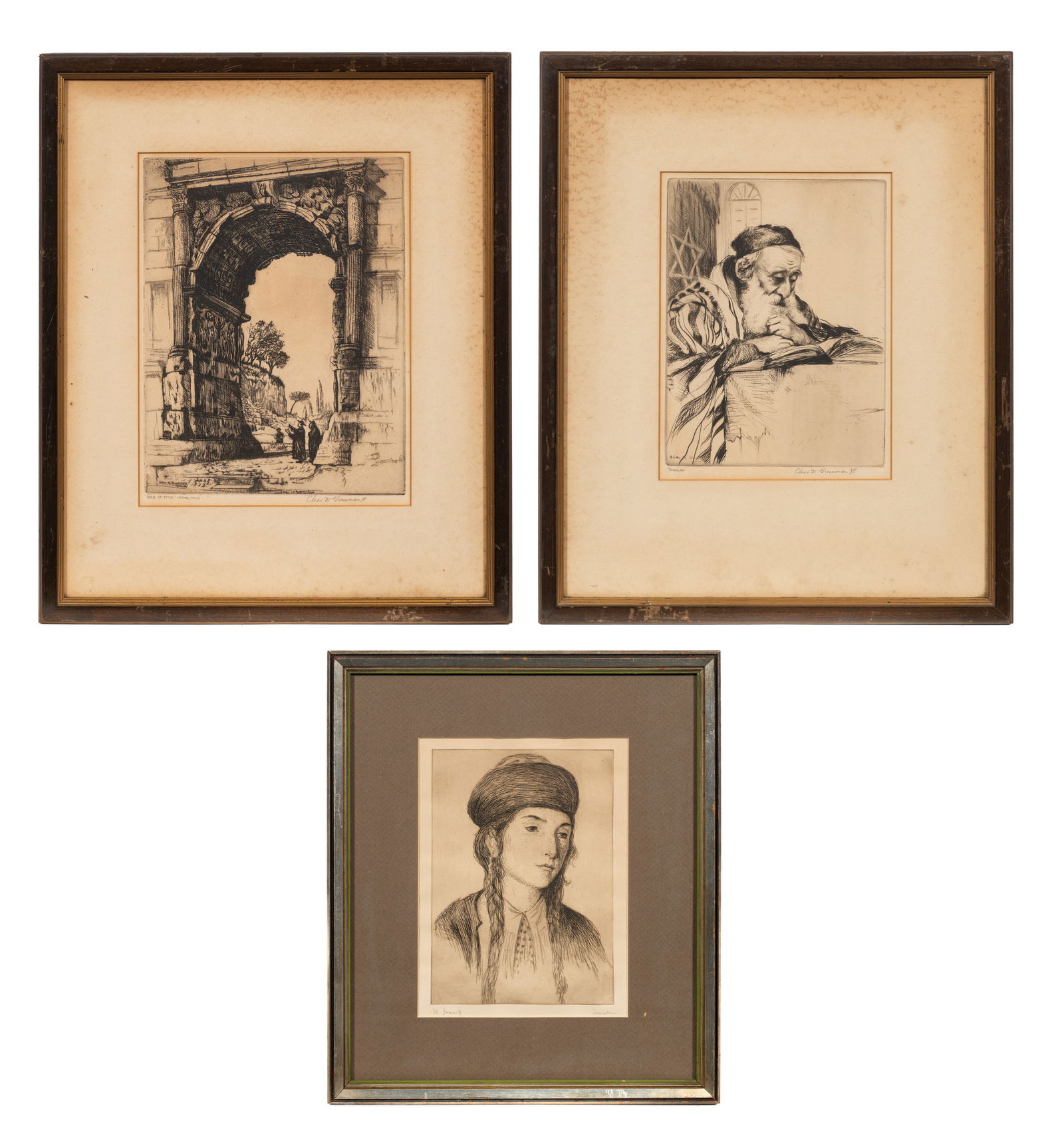 Lot of Three Etchings - Elias Grossman & Emmanuel. (1 of 19)