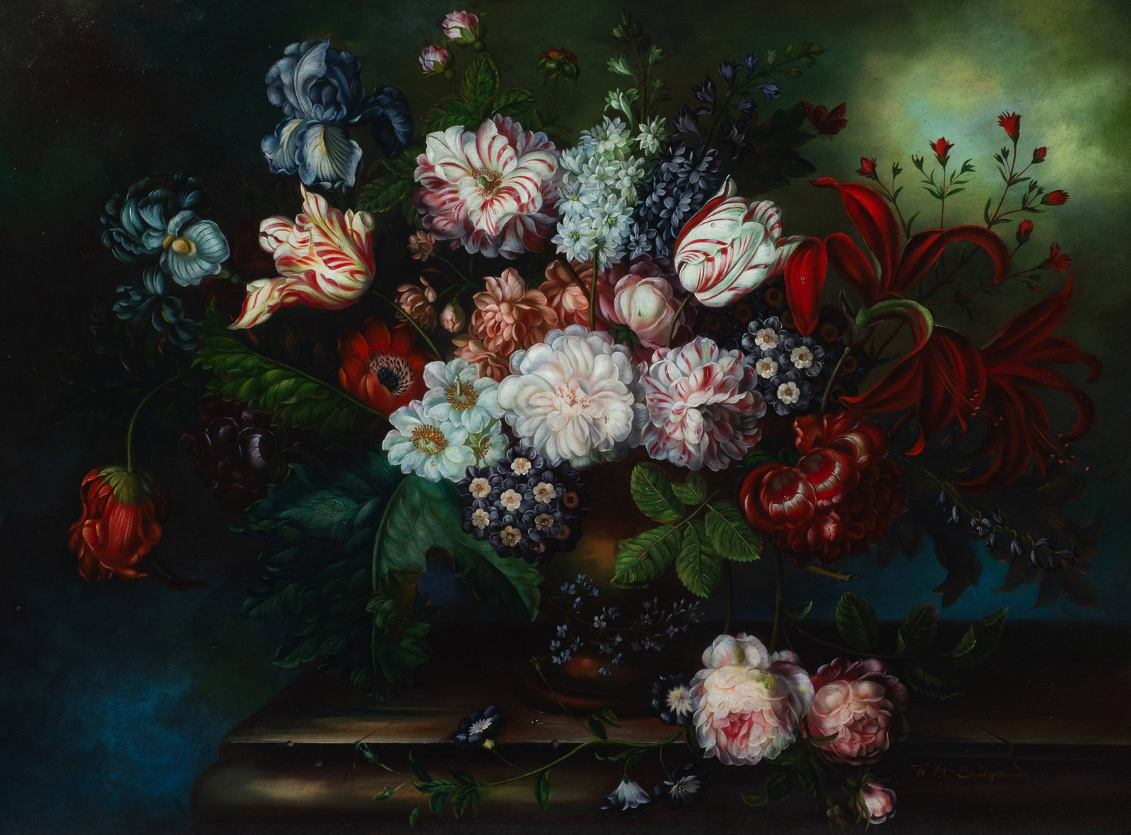 Lg. Still Life Embellished Giclee, H. A. Bridgman.: Artist(s): H. A. Bridgman (20th/21st Century). Medium: Embellished giclee. Signature(s): Lower right. Paperwork: N/A Condition: Good overall condition, with minor wear to the frame. Measurement(s): 36