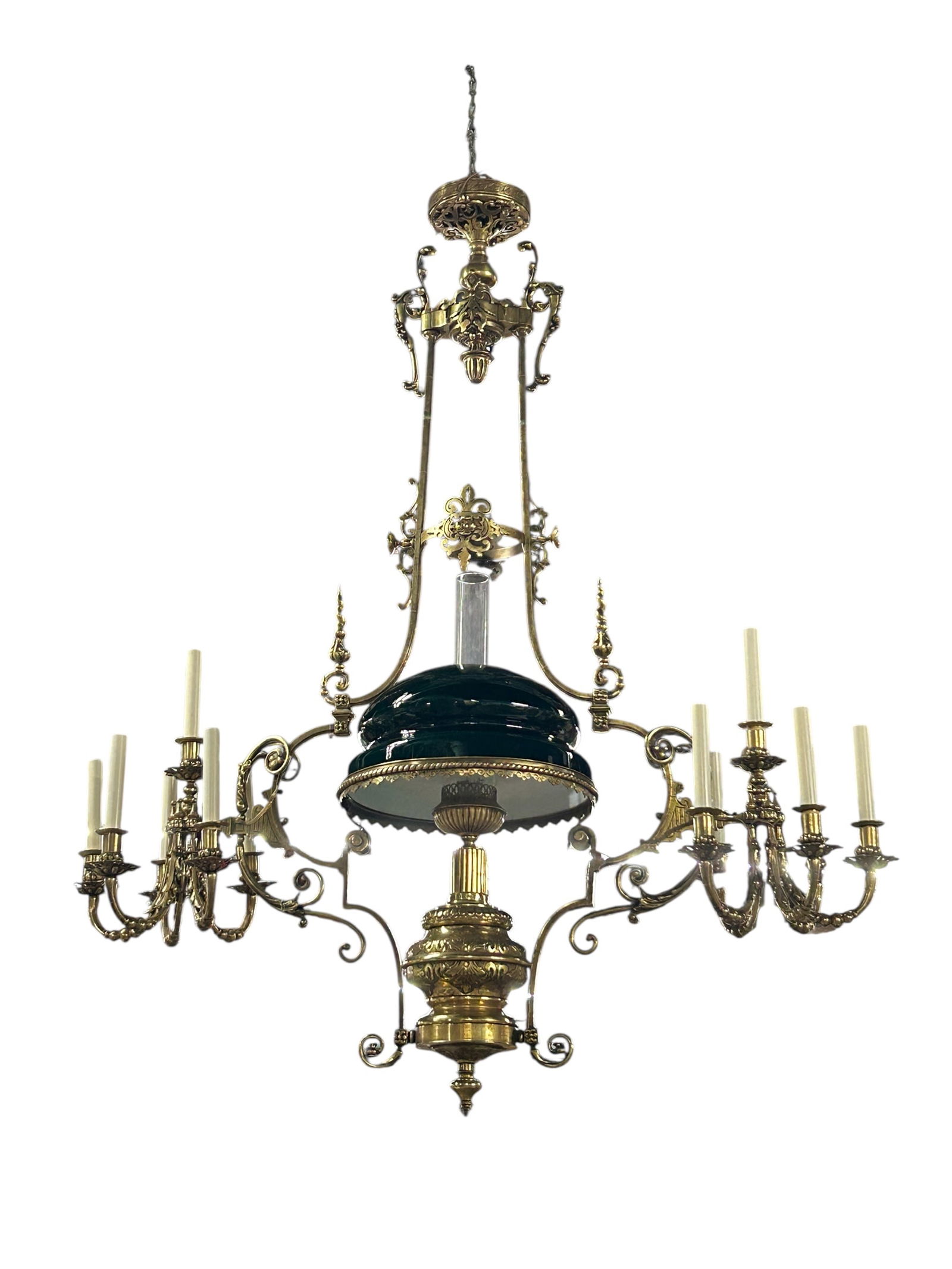 Victorian Bronze Electrified Oil Lamp Chandelier. (1 of 14)